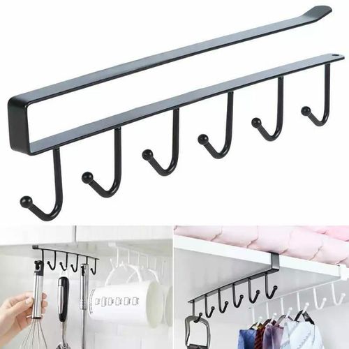 product_image_name-Generic-Under Shelf Metallic Organizer Rack with 6 Hooks (Black/White)-1