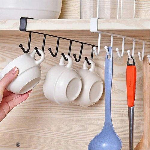 product_image_name-Generic-Under Shelf Metallic Organizer Rack with 6 Hooks (Black/White)-4