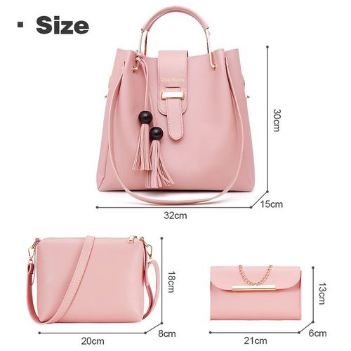 Tisa Nyota Ladies Handbags PU Leather Bucket Bags 3 In 1 Pink
