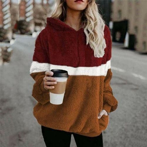Fashion 2019 Winter Fluffy Sweater Sherpa Fleece Plaid Hooded Pullovers Cute Patchwork Warm Tops Women Fall Casual Fluffy Sweaters CoatBrown Best Price Online Jumia Kenya