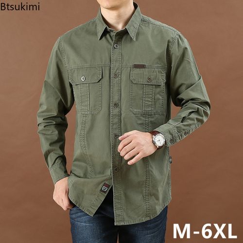 Generic Man Oversized Army Tactical Shirt Long Sleeve Camping