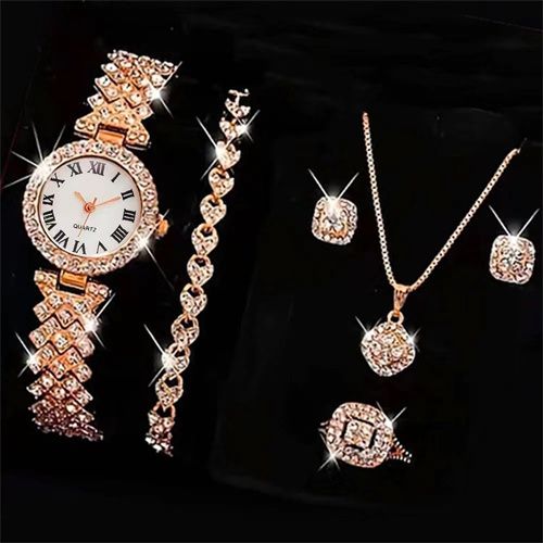 Fashion 5PCS Watch Ring Necklace Earrings Water Diamond Bracelet Set @ Best  Price Online