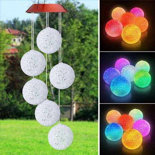 Solar LED Color Changing Wind Chime Light Spinner Hanging Spiral Strin