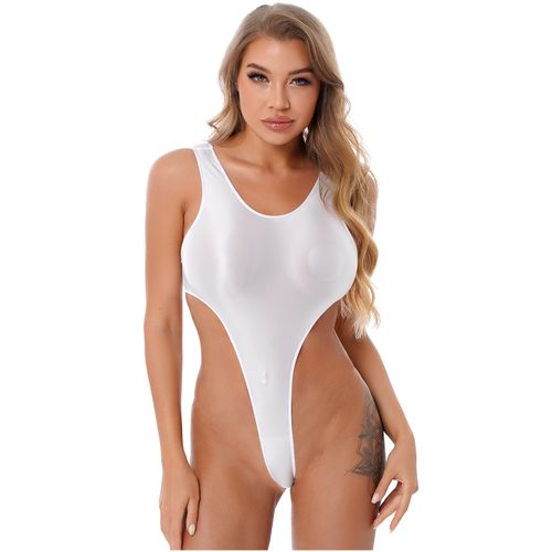 Fashion (C-White)Womens Glossy High Cut Bodysuit Oil Shiny Backless Thong  Leotard Swimsuit Swimwear Workout @ Best Price Online