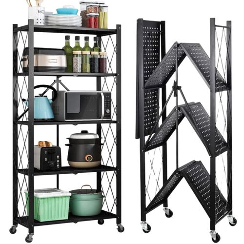 product_image_name-Generic-Strong 5 Tier Metallic Storage Kitchen Storage Rack with Wheels-1
