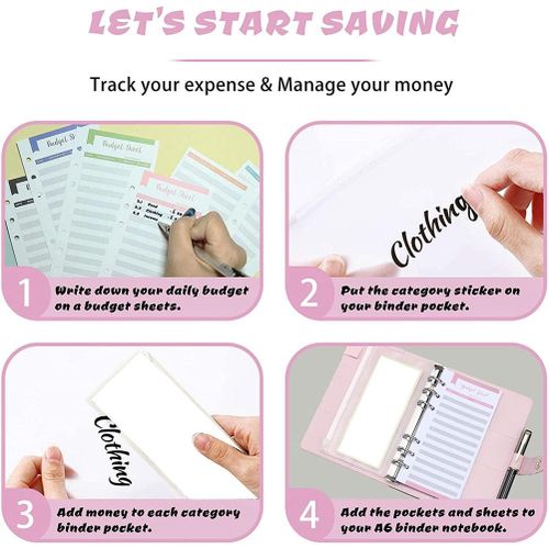 A6 Leather Budget Planner Organizer 6 Ring Binder , Cash Stuffing