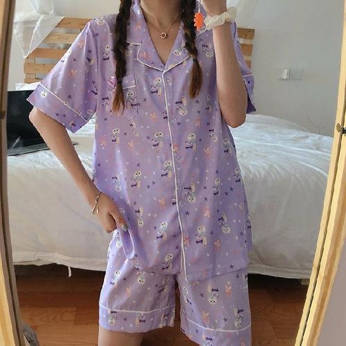 Kawaii Pajamas For Women Two-Piece Set Cute Cartoon Girls Pajamas Pants  Cardigan Sleepwear Home Clothes