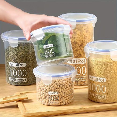 product_image_name-Generic-6pcs 1000ml/35oz Grain Sealable Jars with Lids, Transparent Plastic Storage Containers, Suitable for Kitchen Organization, Refrigerator Replacement Storage Boxes-6