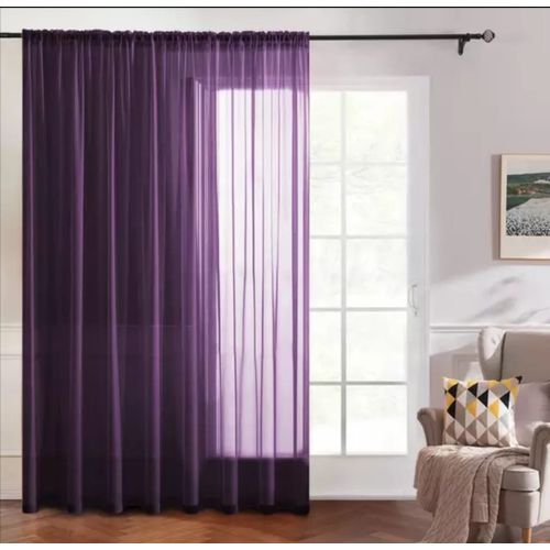 Fashion Living Room Rod Pocket Sheer Curtains, 2 Panels Dark Purple