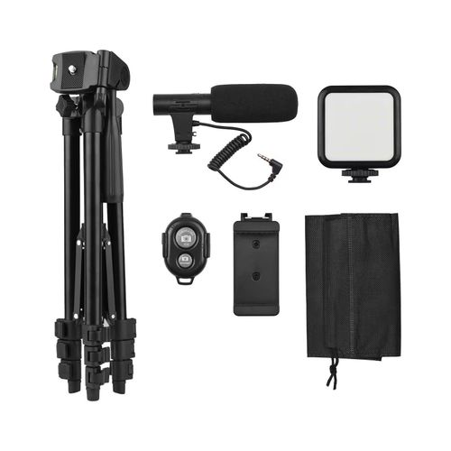 product_image_name-Generic-Vlogging Kit KIT-05LM with Tripod Stand – LED Light, Microphone & Universal Phone Clamp-3