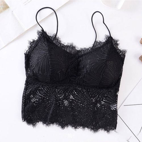 Embroidered Floral Lace Full Padded Crop Bralette Top, Lingerie