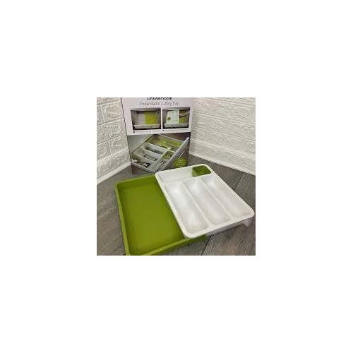 product_image_name-Generic-Multi Compartment Kitchen Drawer Organizer Tray White & Green-2