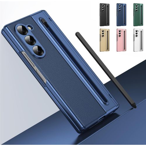 product_image_name-Generic-Luxury Foldino Leather Case for Samsung Galaxy Fold 5 with S Pen Slot, Hinge, Camera and Front Screen Protection - Blue Business Class Premium PU Cover-1