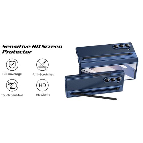 product_image_name-Generic-Luxury Foldino Leather Case for Samsung Galaxy Fold 5 with S Pen Slot, Hinge, Camera and Front Screen Protection - Blue Business Class Premium PU Cover-3