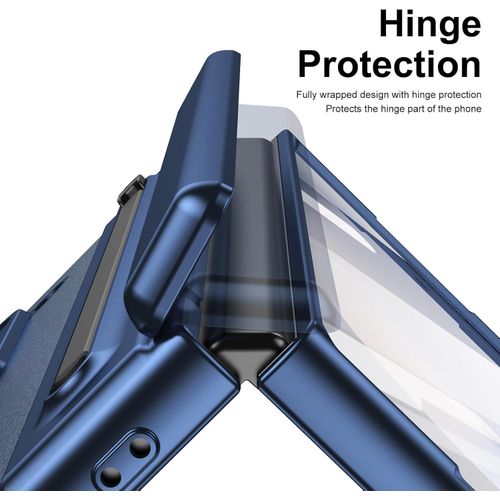 product_image_name-Generic-Luxury Foldino Leather Case for Samsung Galaxy Fold 5 with S Pen Slot, Hinge, Camera and Front Screen Protection - Blue Business Class Premium PU Cover-5