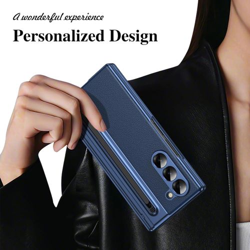 product_image_name-Generic-Luxury Foldino Leather Case for Samsung Galaxy Fold 5 with S Pen Slot, Hinge, Camera and Front Screen Protection - Blue Business Class Premium PU Cover-7