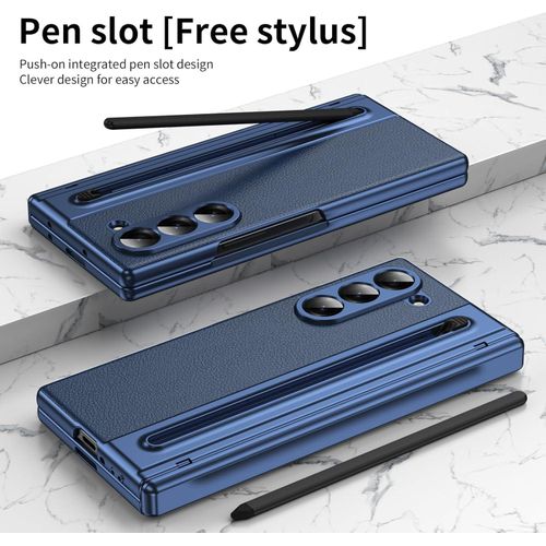 product_image_name-Generic-Luxury Foldino Leather Case for Samsung Galaxy Fold 5 with S Pen Slot, Hinge, Camera and Front Screen Protection - Blue Business Class Premium PU Cover-8