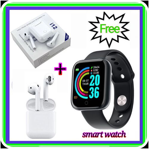 product_image_name-Generic-Phone Case For I12TWS Earbuds Wireless Earphones Bluetooth With Charging Cable+ Free Y68 Smartwatch-1