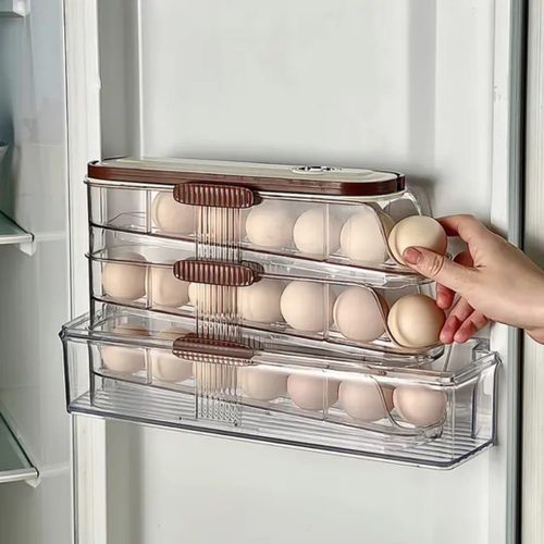 product_image_name-Generic-Acrylic Stackable Automatic Sliding Egg Storage Box Tray Transparent Refrigerator Organizer Durable Multi-Layer Egg Holder Space-Saving Kitchen Storage Container-1