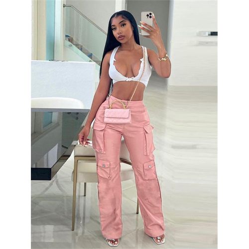 Pink pu trousers hot sale