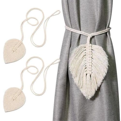 product_image_name-Generic-2-Pack Curtain Tiebacks, Bohemian Style Braided Ropes - White-1