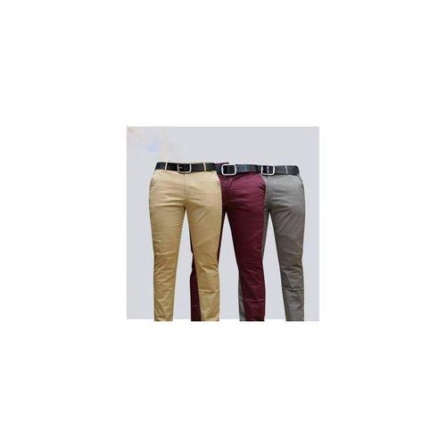 product_image_name-Fashion-3 Pcs Soft Khaki Men's Trouser Slim Fit- Beige, Maroon And Light Grey-1