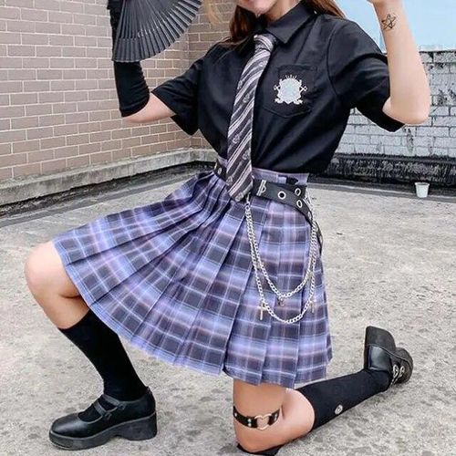 Fashion Summer Pleated Plaid Skirt Women Short Japanese Harajuku School Checkered  Skirt