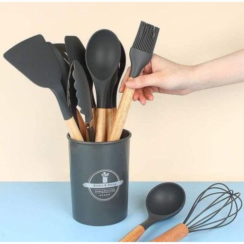 product_image_name-Generic-Silicone Non Stick Cooking Spoon Set,Silicon Heat Resistant Kitchen Cooking Utensils , Silicone Kitchen Spoon set,  silicon spoon set-5