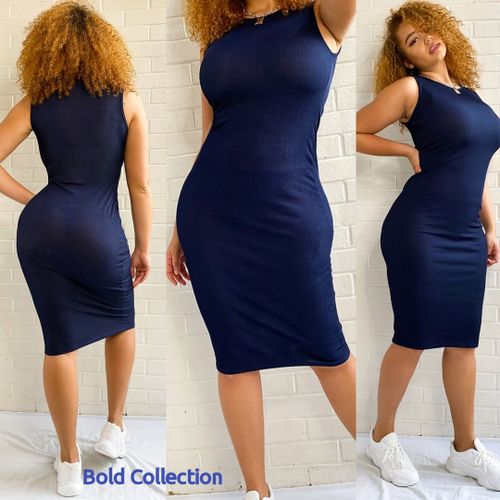 Fashion Stylish Mock Neck Ribbed Bodycon Dress(Hips 36-44inches