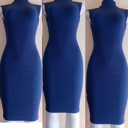 Fashion Stylish Mock Neck Ribbed Bodycon Dress(Hips 36-44inches