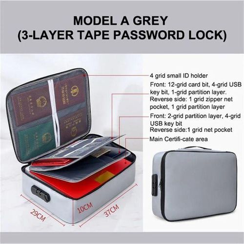 product_image_name-Generic-File Fireproof Document Organizer Bag+Lock Home /Office Safe Water Resistant - Grey-1