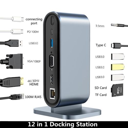 USB C Hub Multiport Adapter 11 in 1 Type Docking Station 4K Hdmi Vga RJ45  Lan Ethernet Sd/Tf hub Dock Station Pc Laptop Splitter