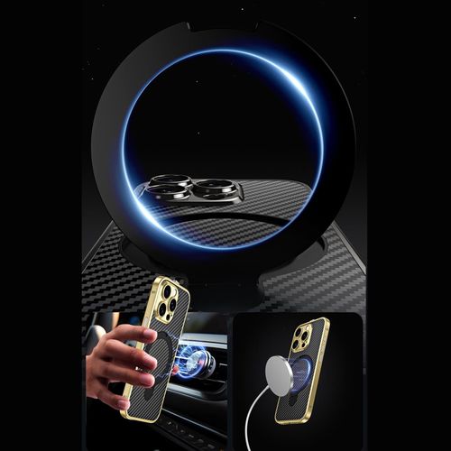 product_image_name-Generic-Gold Carbon Fiber Case With Stand Ring MagSafe For IPhone 13 Pro Max - Premium Protection & Functionality-3