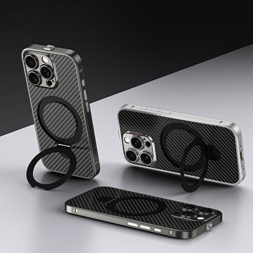 product_image_name-Generic-Gold Carbon Fiber Case With Stand Ring MagSafe For IPhone 13 Pro Max - Premium Protection & Functionality-7