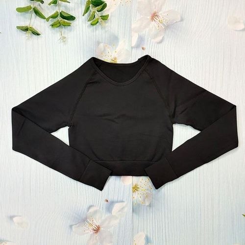 Women Long Sleeve Yoga Shirts Crop Top Thumb Hole Sportswear Gym