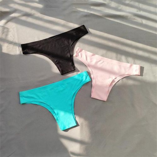 3pcs Seamless Ice Silk G String Women Underwear Sexy Sports Panty Solid  Color Female T-back Lingerie