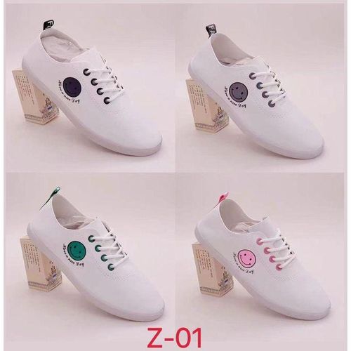 product_image_name-Fashion-Women Classy Flat comfortable Shoes/ laced smile shoes white with Green Emoji -2