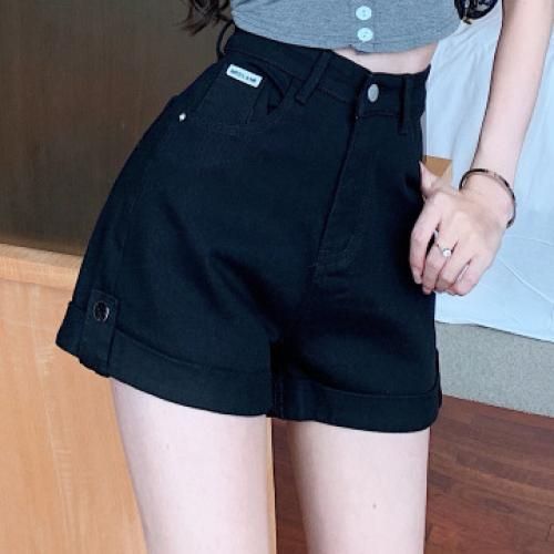 Fashion Ladies Denim Shorts Slim Fit Sexy Casual Tights-Black L