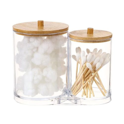 product_image_name-Generic-Double Compartment Acrylic Makeup Organizer Cotton Pad Storage Box For Cotton Swabs -1