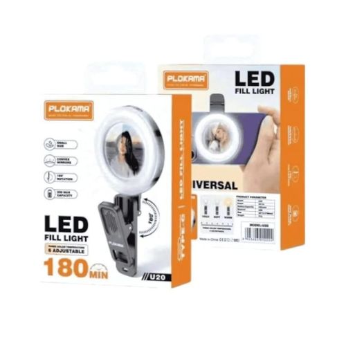 product_image_name-Generic-Clip, On Selfie Ring Light with Mirror – Rechargeable LED Fill Light, 3 Light Modes, 180° Rotatable-1