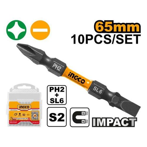 product_image_name-Ingco-SDBIM21HL133 Impact screwdriver bits PH2+SL6.0*1.0 65mm(2-9/16"")-2