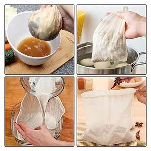product_image_name-Generic-Cheese Cloth Bag with Drawstring Unbleached Reusable Cotton Bag for Straining Nut milk, Soy Milk, Yogurt, Cold Brew, Coffee, Tea, Juice, Almond Milk, Masala Potli, Spice, Paneer, Curd, Sprouting Beans, Dumpling Fillings Strainer Fine Mesh Cheesecloth Bag-6