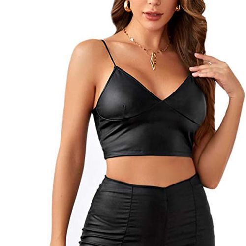 Top Fashion Leather Black, Pu Leather Tops Women