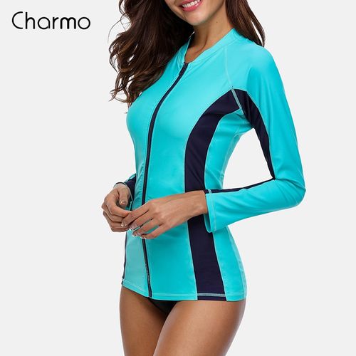 Fashion Charmo Women Long Sleeve Zipper Rashguard Swimsuit Surfing Top  Rash-AQU @ Best Price Online