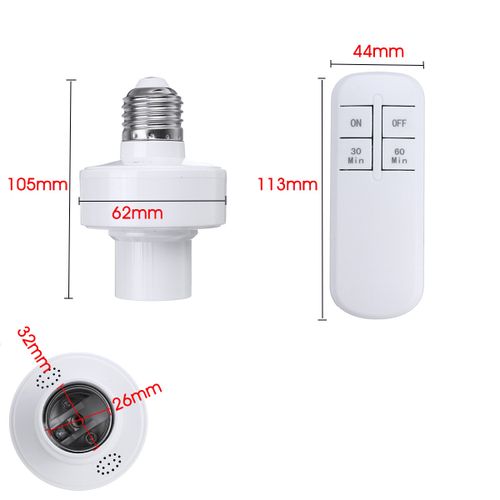 Wireless Remote Control Light Lamp E27 Screw Bulb Base Holder Cap