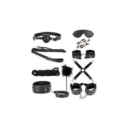product_image_name-Generic-10pcs Pack Bondage Restraints BDSM Adult Sex Toys PU Leather Fetish Set Role Play Bed Game Handcuffs Mouth Ball Gag Foreplay Gift for Women Men Couples-4