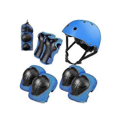 product_image_name-Generic-Blue 7pcs Hard Helmet and 6pcs Pair Protective Guards/ Gears -1