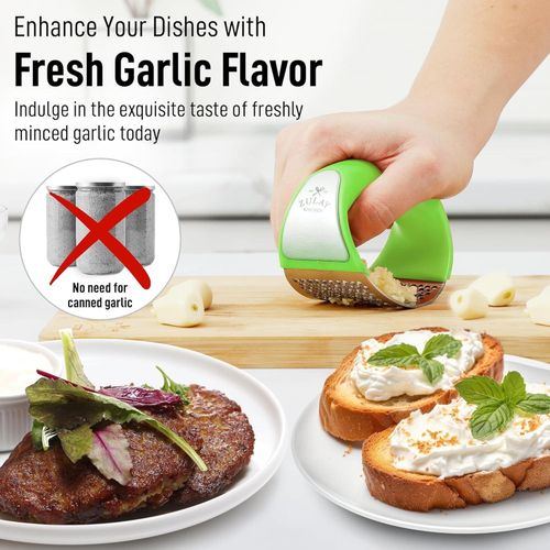 product_image_name-Generic-2pcs Stainless Steel Garlic Press Rocker Set - Premium Garlic Mincer With Silicone Peeler & Scraper - Arc Shape Design Garlic Crusher With Comfortable Grip-4