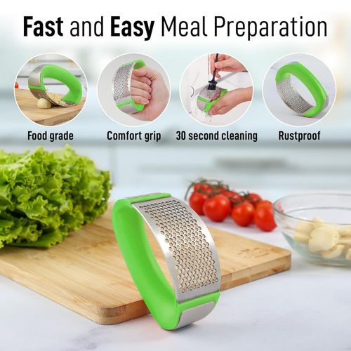 product_image_name-Generic-2pcs Stainless Steel Garlic Press Rocker Set - Premium Garlic Mincer With Silicone Peeler & Scraper - Arc Shape Design Garlic Crusher With Comfortable Grip-7