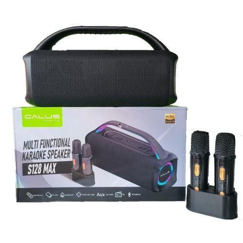 product_image_name-CALUS-S128 Max Bluetooth speaker (with Karaoke functionality) ,Karaoke support ,2x microphones , USB support, TF support ,Aux Support ,Battery % display , IP67 rating (Waterproof)- Black-1